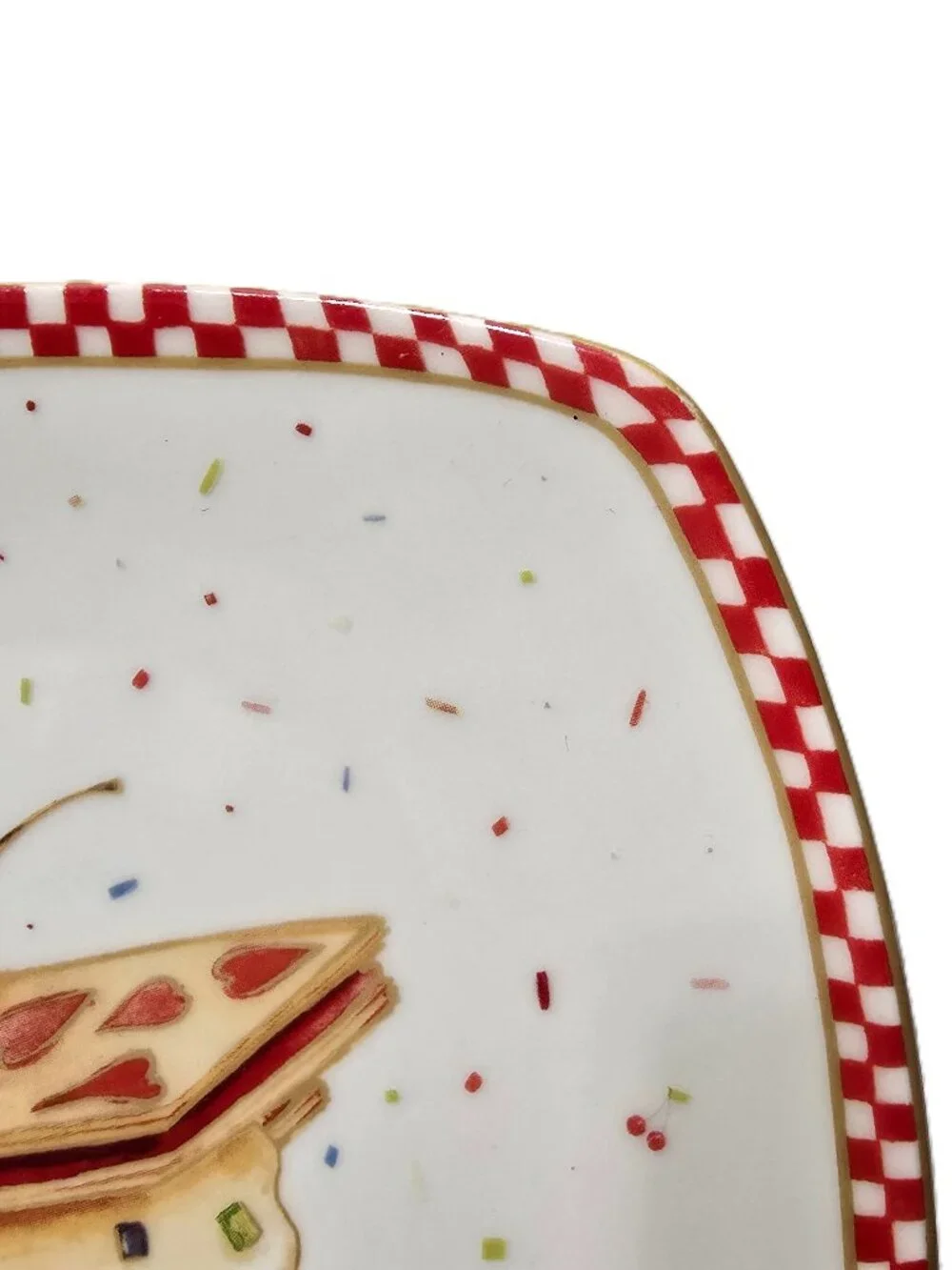 222 Fifth Sweet Confetti Plate Square Cupcake Tower Dessert Cherry Red Porcelain